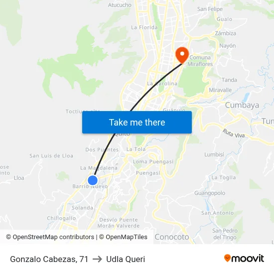 Gonzalo Cabezas, 71 to Udla Queri map