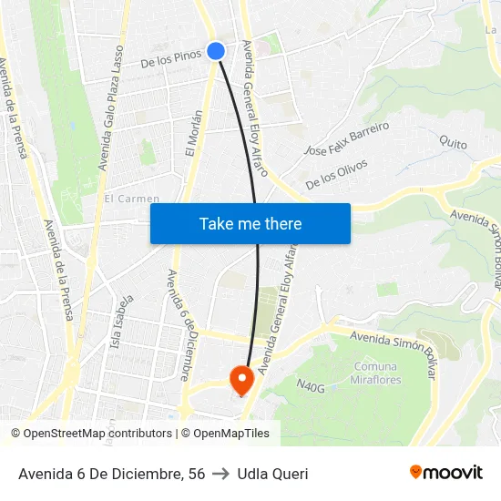 Avenida 6 De Diciembre, 56 to Udla Queri map