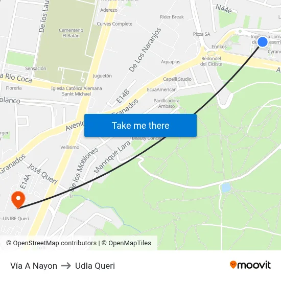 Vía A Nayon to Udla Queri map