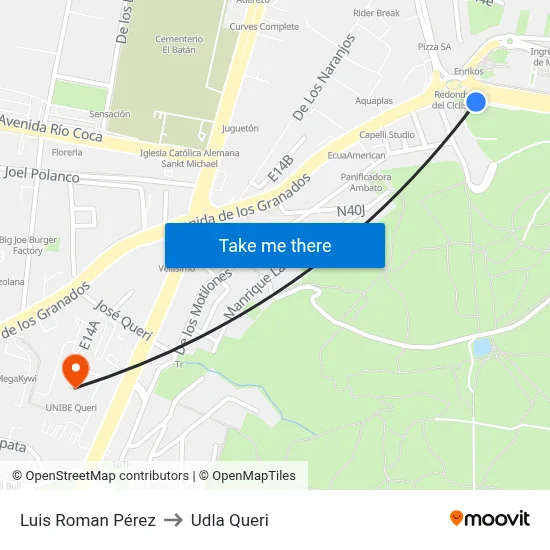 Luis Roman Pérez to Udla Queri map
