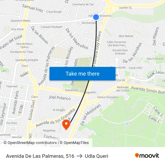 Avenida De Las Palmeras, 516 to Udla Queri map