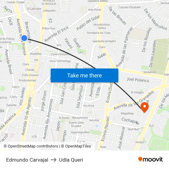 Edmundo Carvajal to Udla Queri map