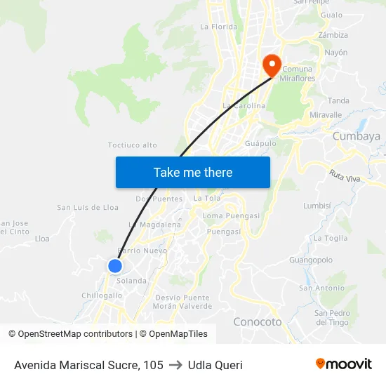Avenida Mariscal Sucre, 105 to Udla Queri map