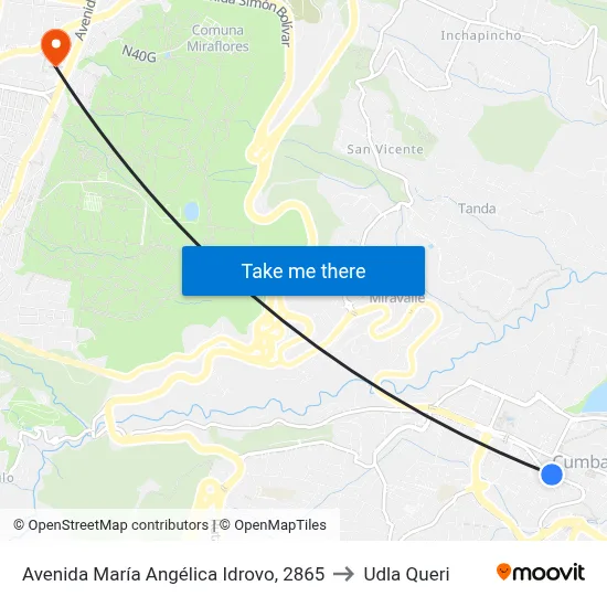 Avenida María Angélica Idrovo, 2865 to Udla Queri map