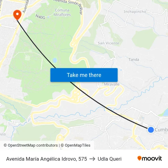 Avenida María Angélica Idrovo, 575 to Udla Queri map