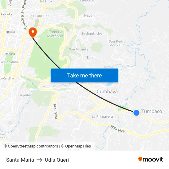 Santa María to Udla Queri map