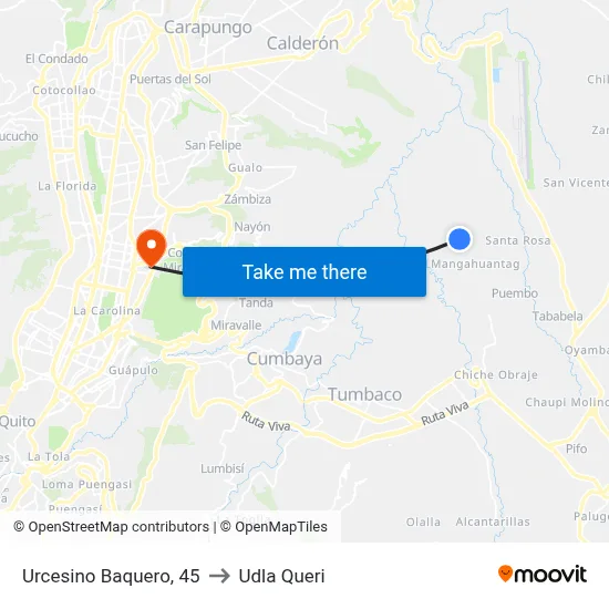 Urcesino Baquero, 45 to Udla Queri map