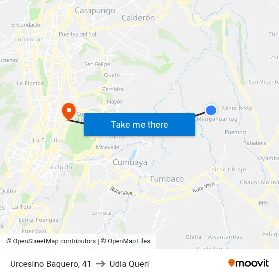 Urcesino Baquero, 41 to Udla Queri map