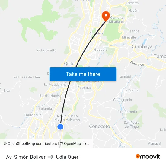 Av. Simón Bolivar to Udla Queri map