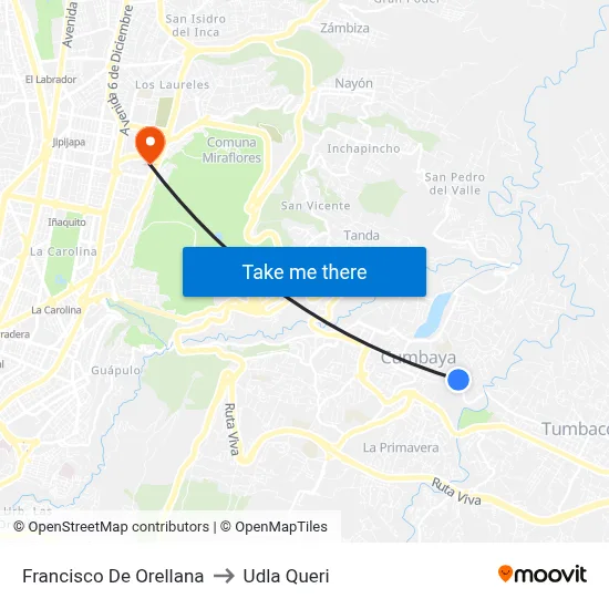 Francisco De Orellana to Udla Queri map