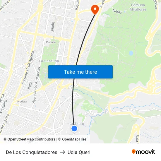 De Los Conquistadores to Udla Queri map
