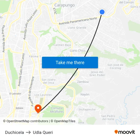Duchicela to Udla Queri map