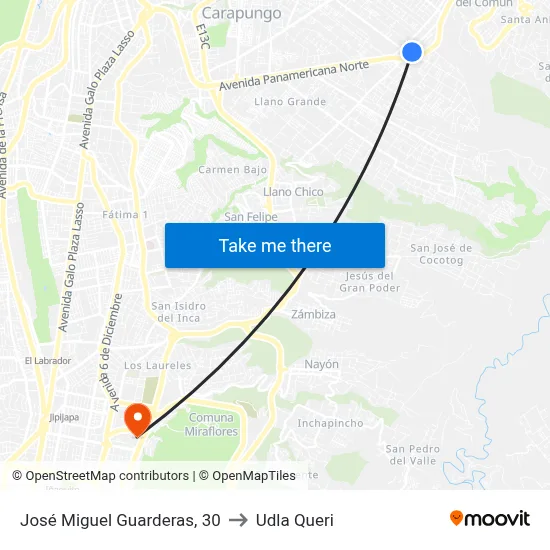 José Miguel Guarderas, 30 to Udla Queri map