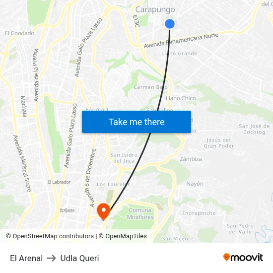 El Arenal to Udla Queri map