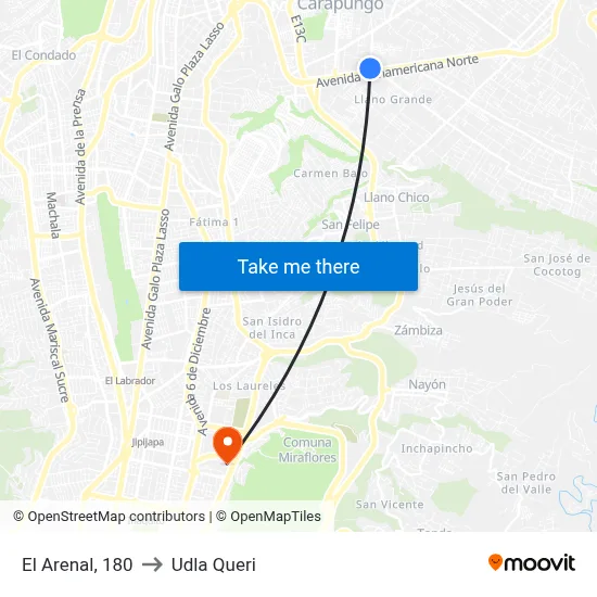 El Arenal, 180 to Udla Queri map