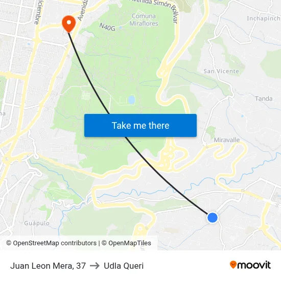 Juan Leon Mera, 37 to Udla Queri map