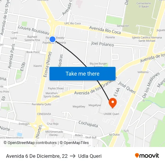 Avenida 6 De Diciembre, 22 to Udla Queri map