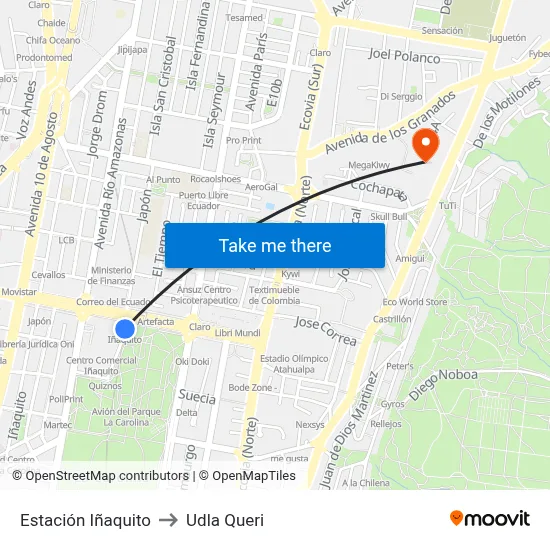 Estación Iñaquito to Udla Queri map