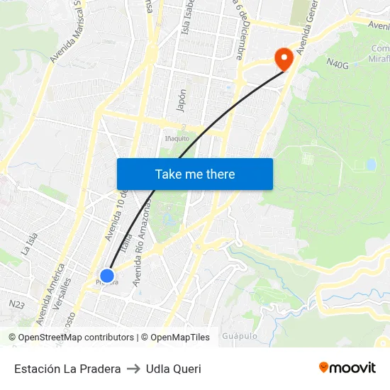 Estación La Pradera to Udla Queri map
