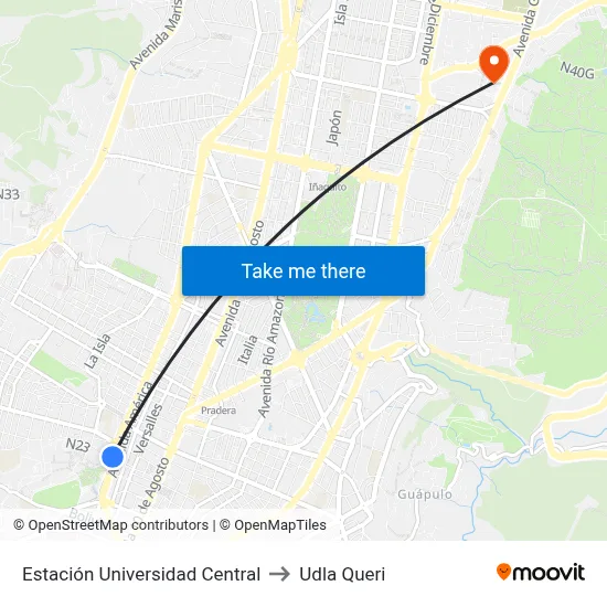 Estación Universidad Central to Udla Queri map