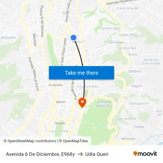 Avenida 6 De Diciembre, E968y to Udla Queri map