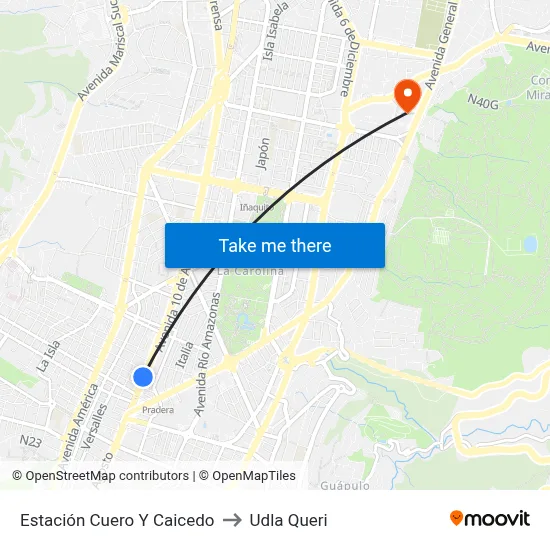 Estación Cuero Y Caicedo to Udla Queri map
