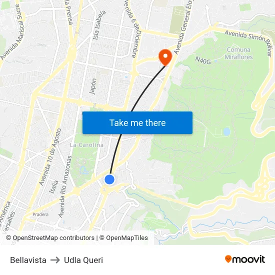 Bellavista to Udla Queri map