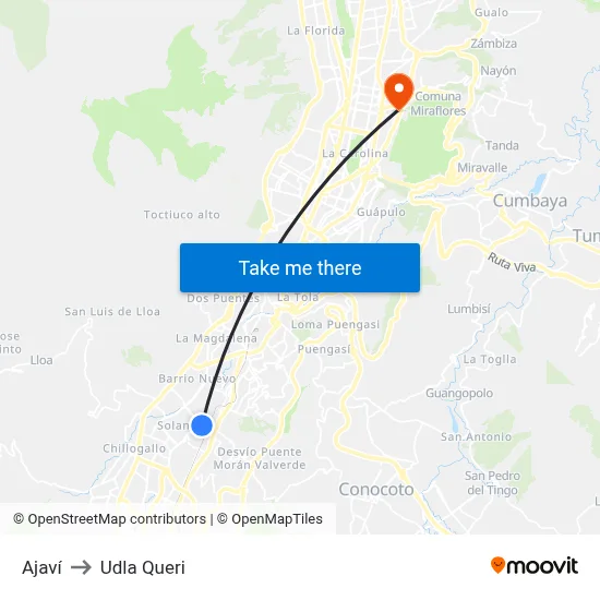 Ajaví to Udla Queri map