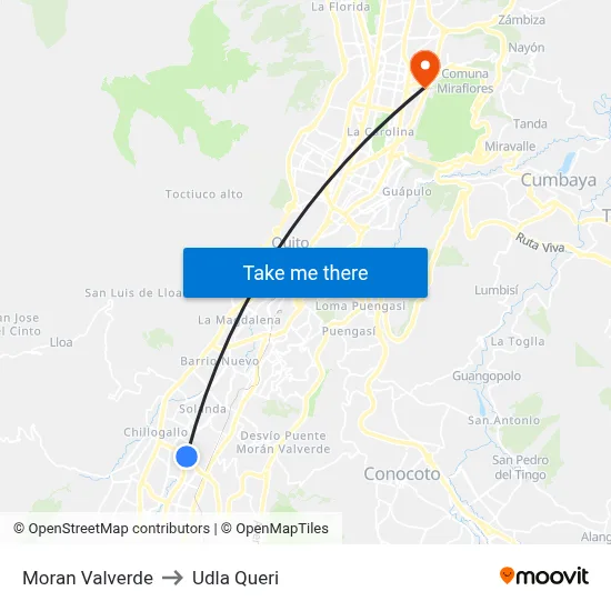 Moran Valverde to Udla Queri map