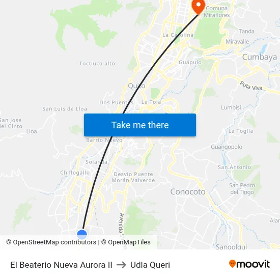 El Beaterio Nueva Aurora II to Udla Queri map