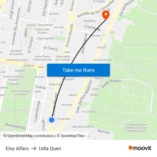 Eloy Alfaro to Udla Queri map