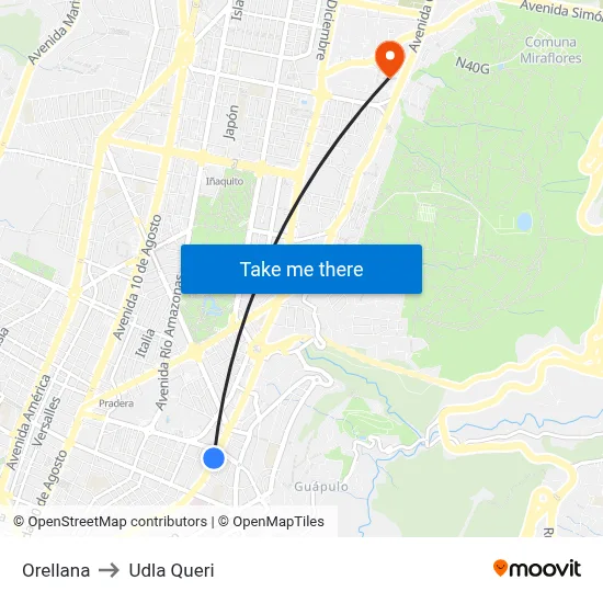 Orellana to Udla Queri map