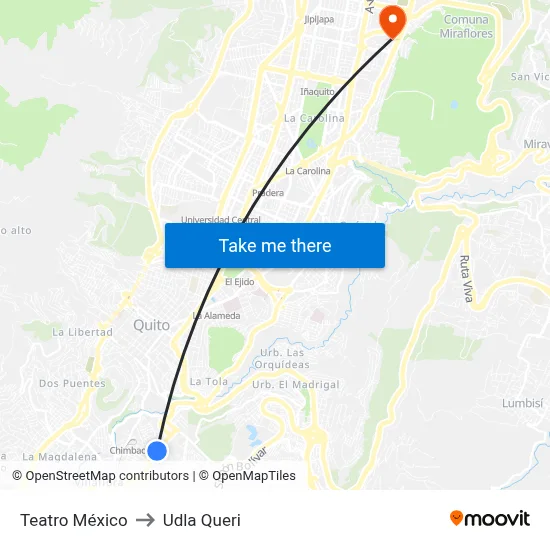 Teatro México to Udla Queri map