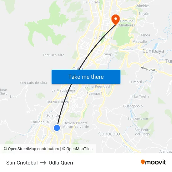 San Cristóbal to Udla Queri map