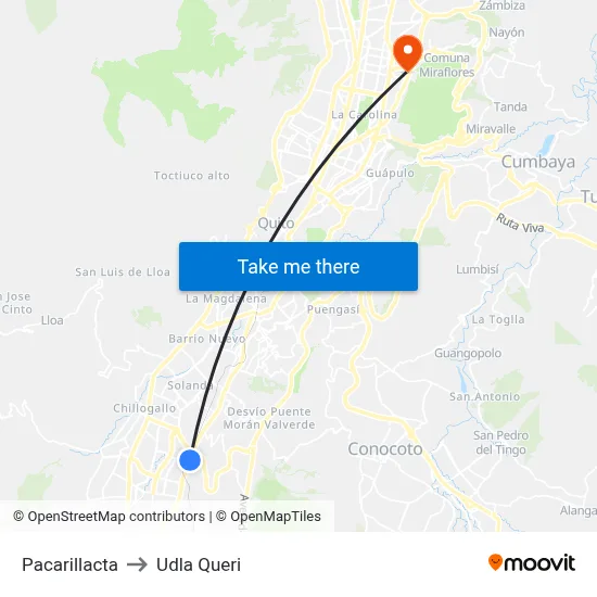 Pacarillacta to Udla Queri map