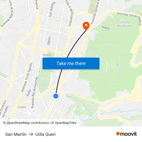 San Martín to Udla Queri map