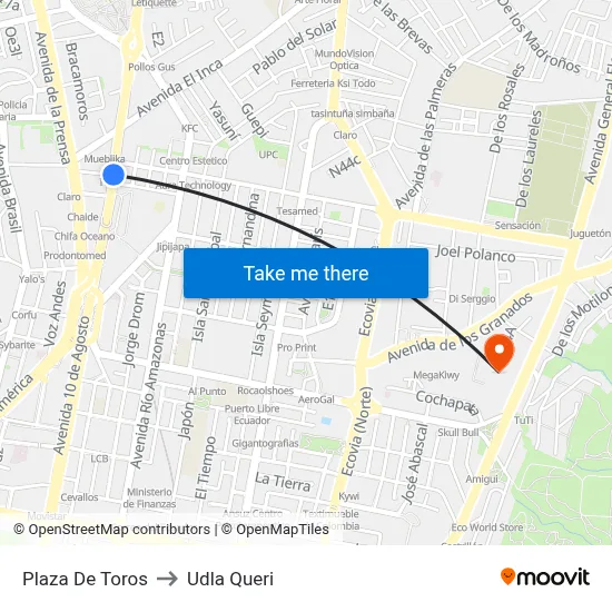 Plaza De Toros to Udla Queri map