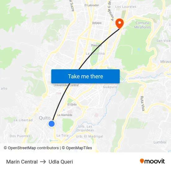 Marín Central to Udla Queri map
