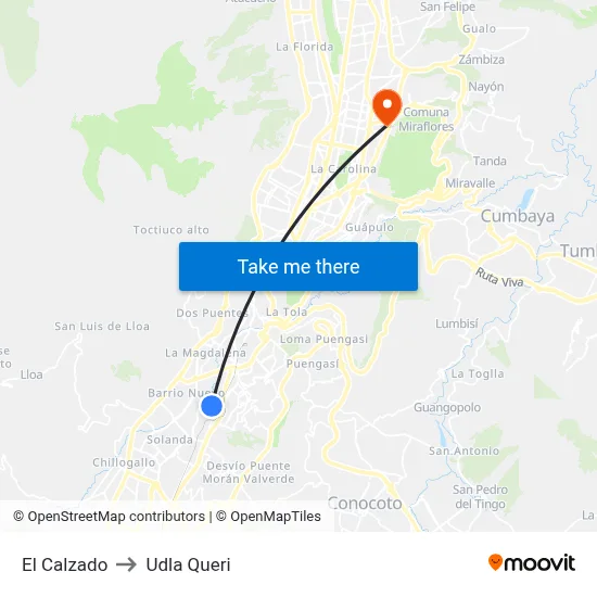 El Calzado to Udla Queri map