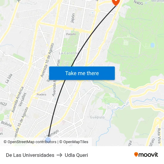 De Las Universidades to Udla Queri map