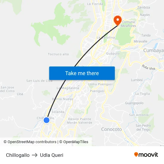 Chillogallo to Udla Queri map