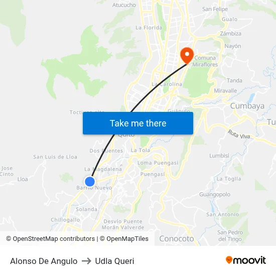 Alonso De Angulo to Udla Queri map