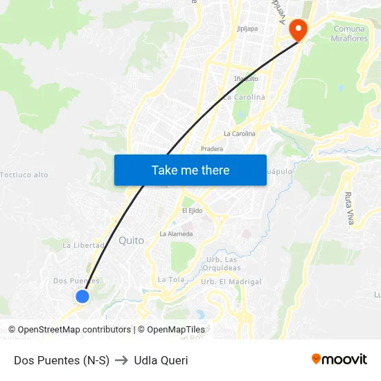 Dos Puentes (N-S) to Udla Queri map