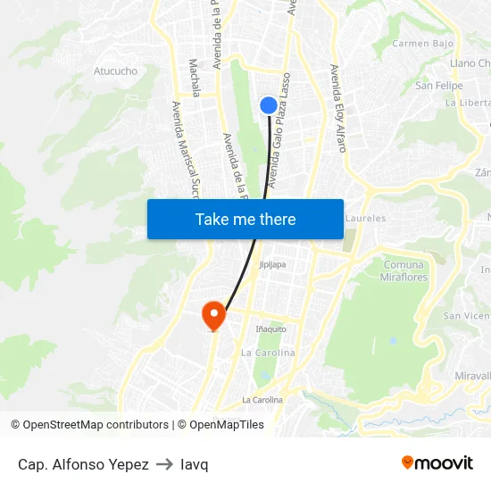 Cap. Alfonso Yepez to Iavq map