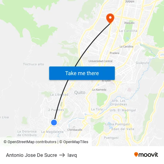 Antonio Jose De Sucre to Iavq map