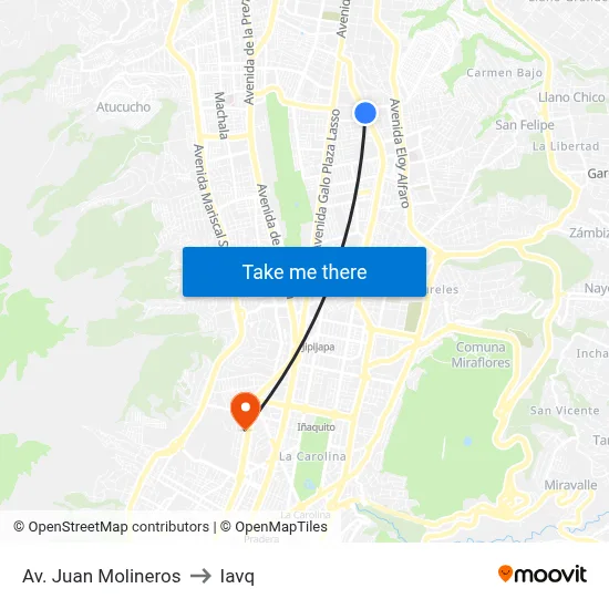 Av. Juan Molineros to Iavq map