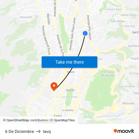 6 De Diciembre to Iavq map