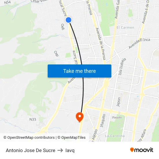 Antonio Jose De Sucre to Iavq map