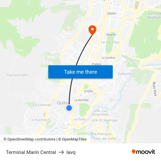 Terminal Marín Central to Iavq map