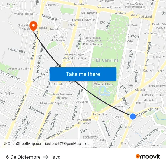 6 De Diciembre to Iavq map